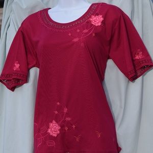 Anne Fashion Floral Rose Embroidery T Shirt Top